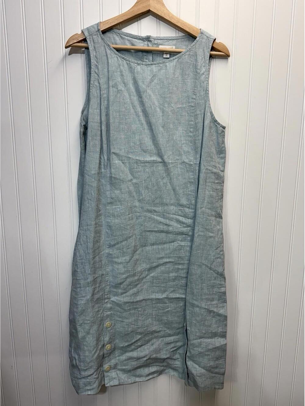 J. Jill Love Linen Midi Shift Dress Solid Blue Sleeveless Summer MEDIUM TALL MT - Picture 2 of 8